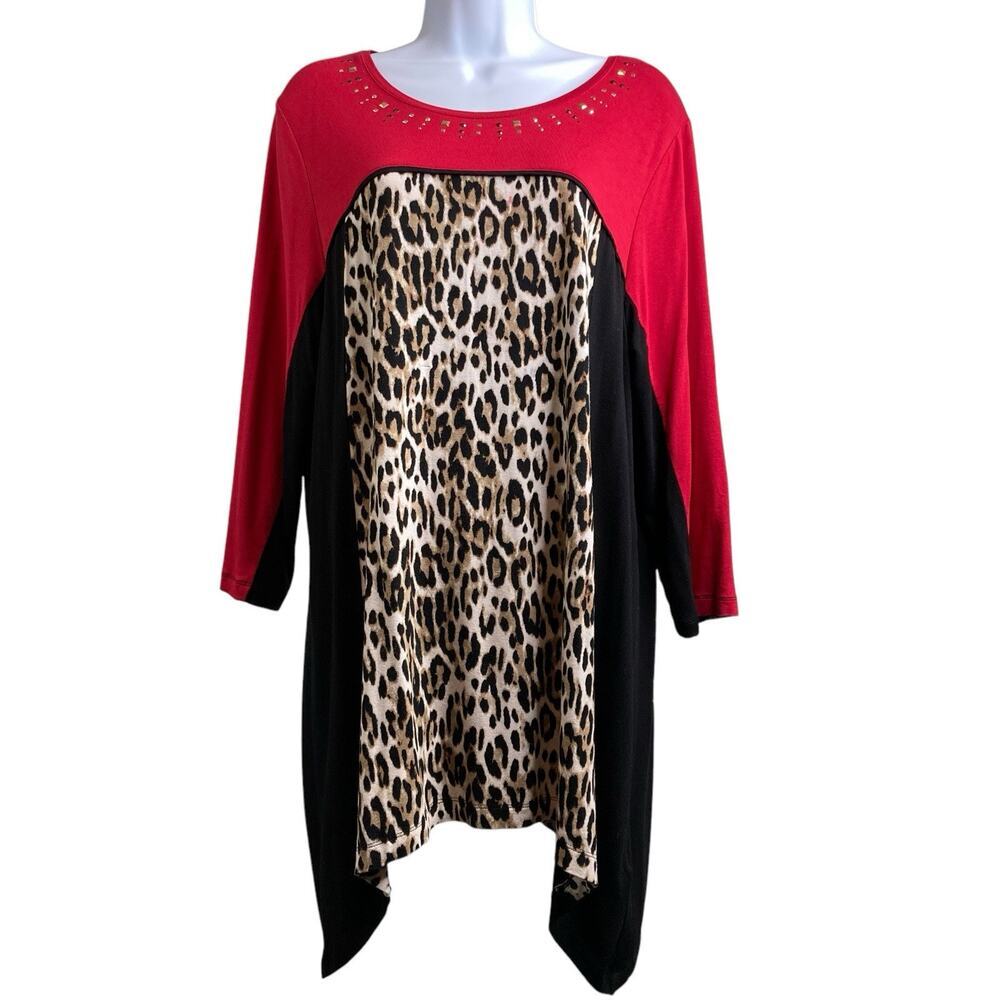 Chico's Women's Leopard Tunic Top Size 2 Large Mob Wife Casino Flamboyant Glam